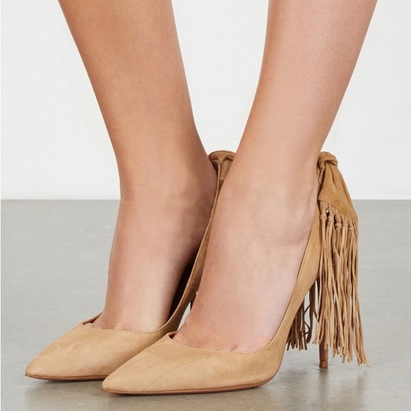 AQUAZZURA TAN CAMEL SUEDE HANGING FRINGE TIE KNOT POINTED TOE HIGH HEEL PUMPS - Picture 13 of 13